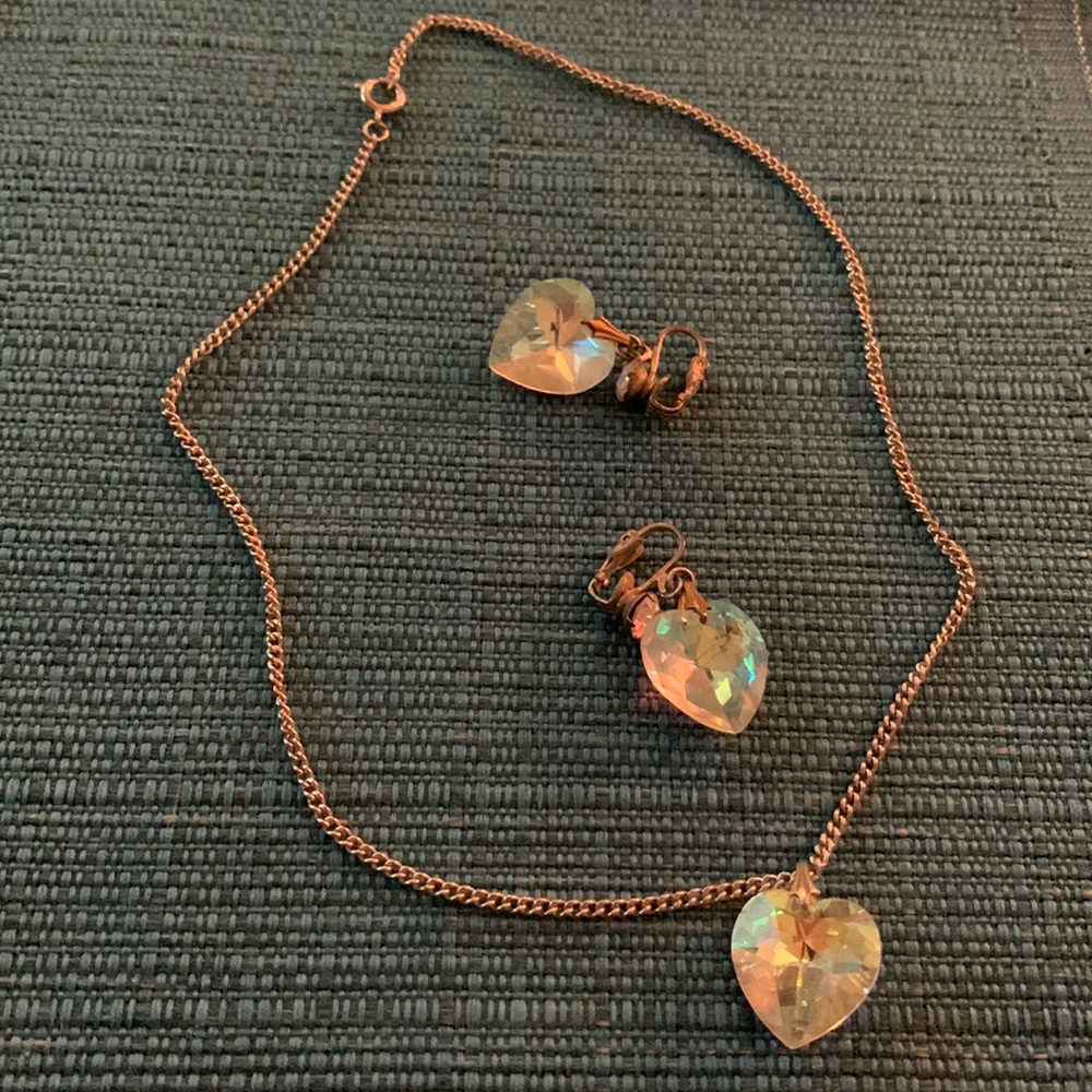 Vintage Heart Crystal necklace and clip earrings - Picture 2 of 5